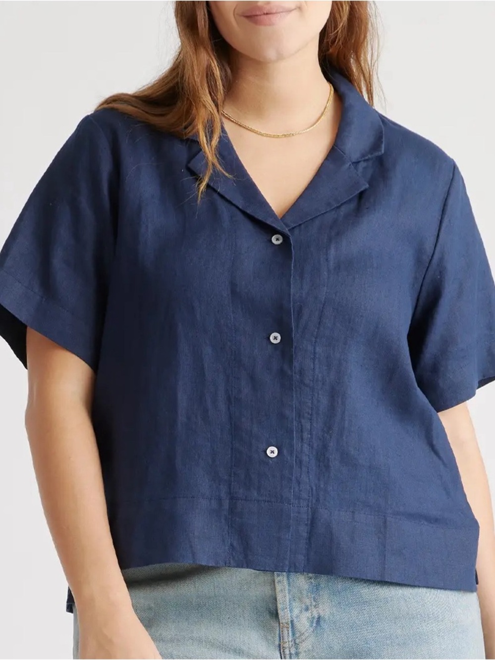 Quince 100% European Linen Short Sleeve Shirt in Deep Navy Size: M